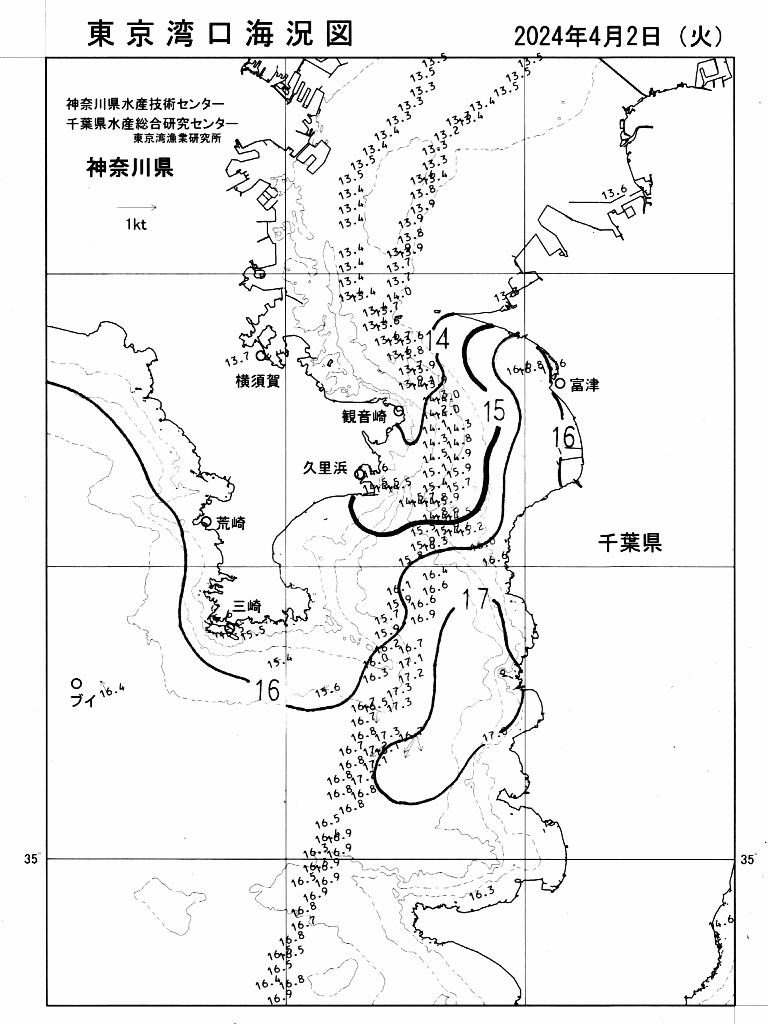 海況図, 東京湾口海況図 検索結果, (水温分布 等を図示)