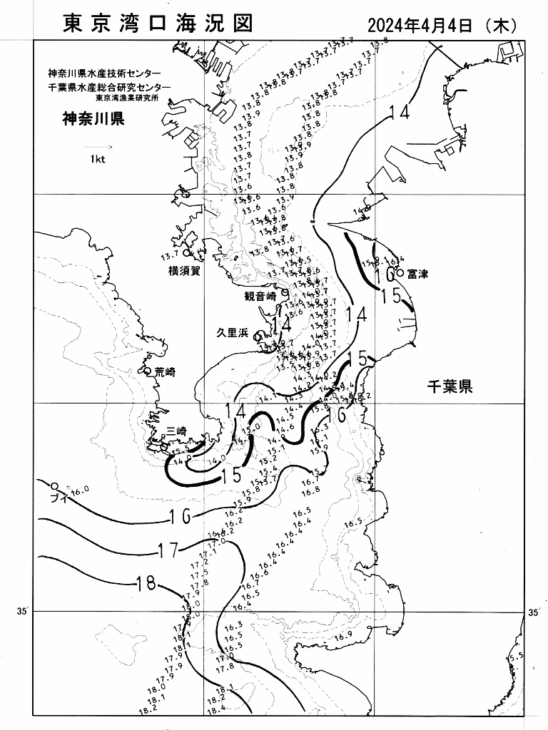 海況図, 東京湾口海況図 検索結果, (水温分布 等を図示)