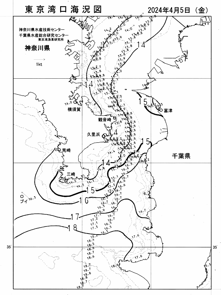 海況図, 東京湾口海況図 検索結果, (水温分布 等を図示)
