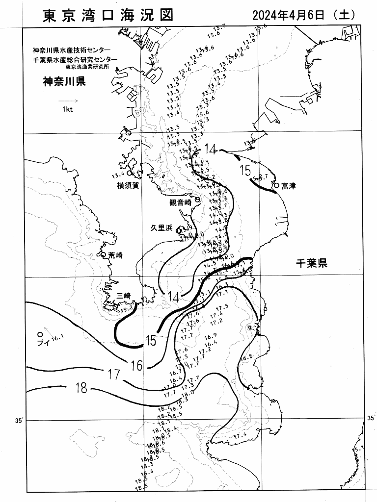 海況図, 東京湾口海況図 検索結果, (水温分布 等を図示)