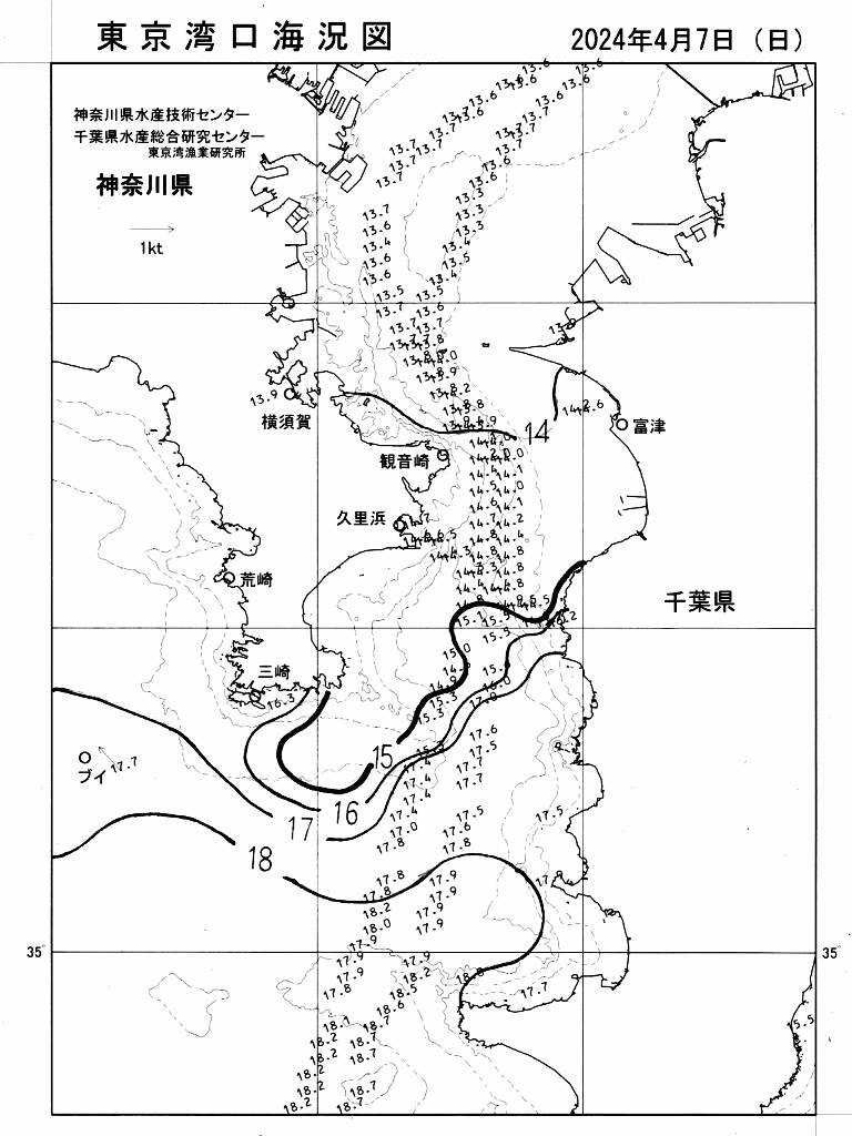 海況図, 東京湾口海況図 検索結果, (水温分布 等を図示)