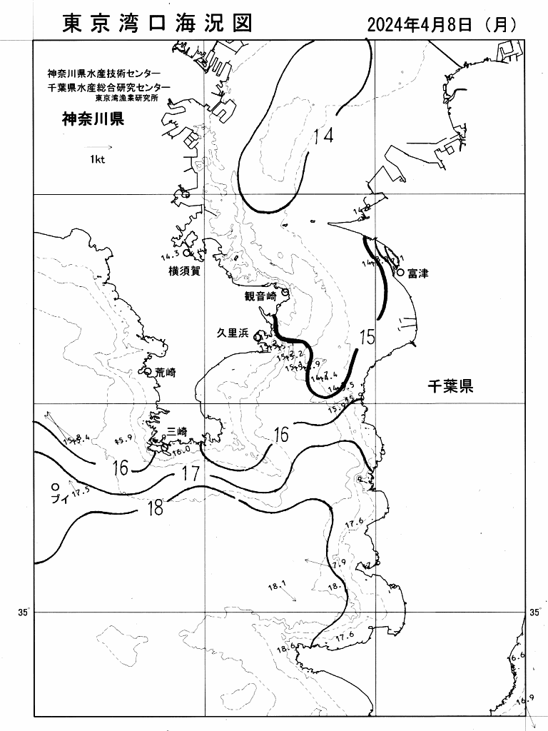 海況図, 東京湾口海況図 検索結果, (水温分布 等を図示)