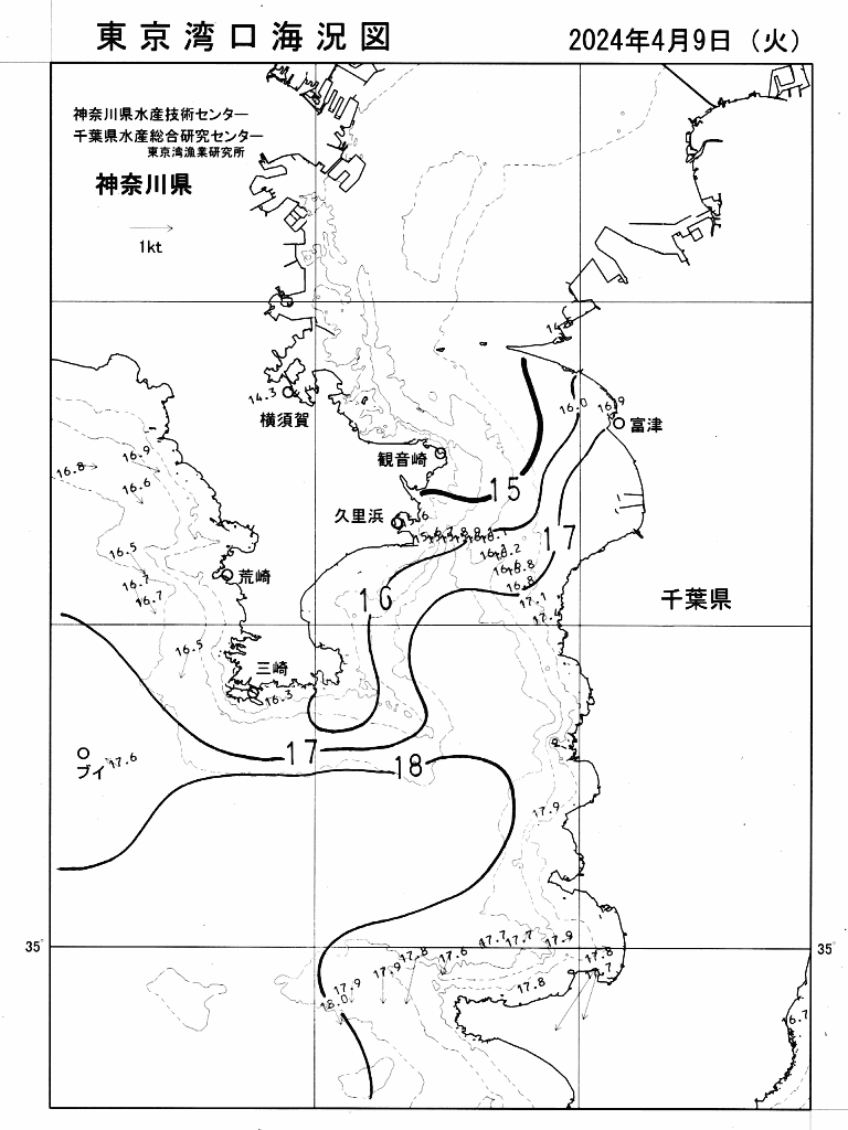 海況図, 東京湾口海況図 検索結果, (水温分布 等を図示)