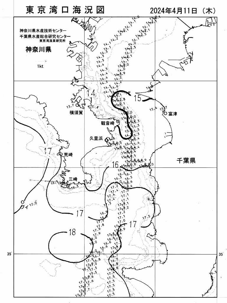 海況図, 東京湾口海況図 検索結果, (水温分布 等を図示)