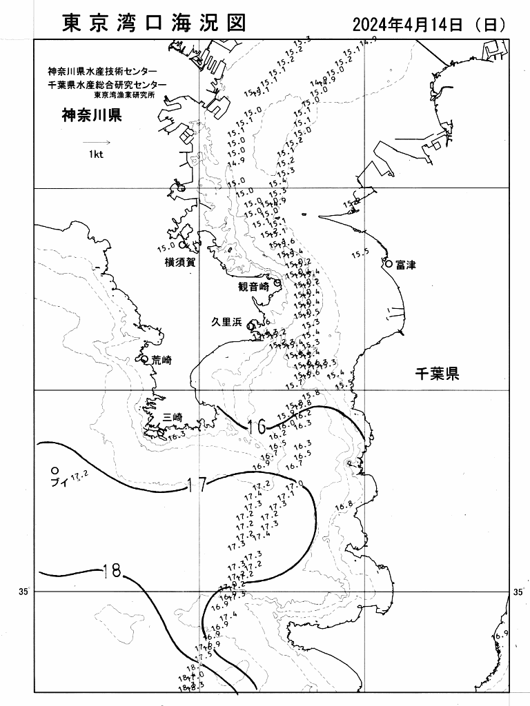 海況図, 東京湾口海況図 検索結果, (水温分布 等を図示)