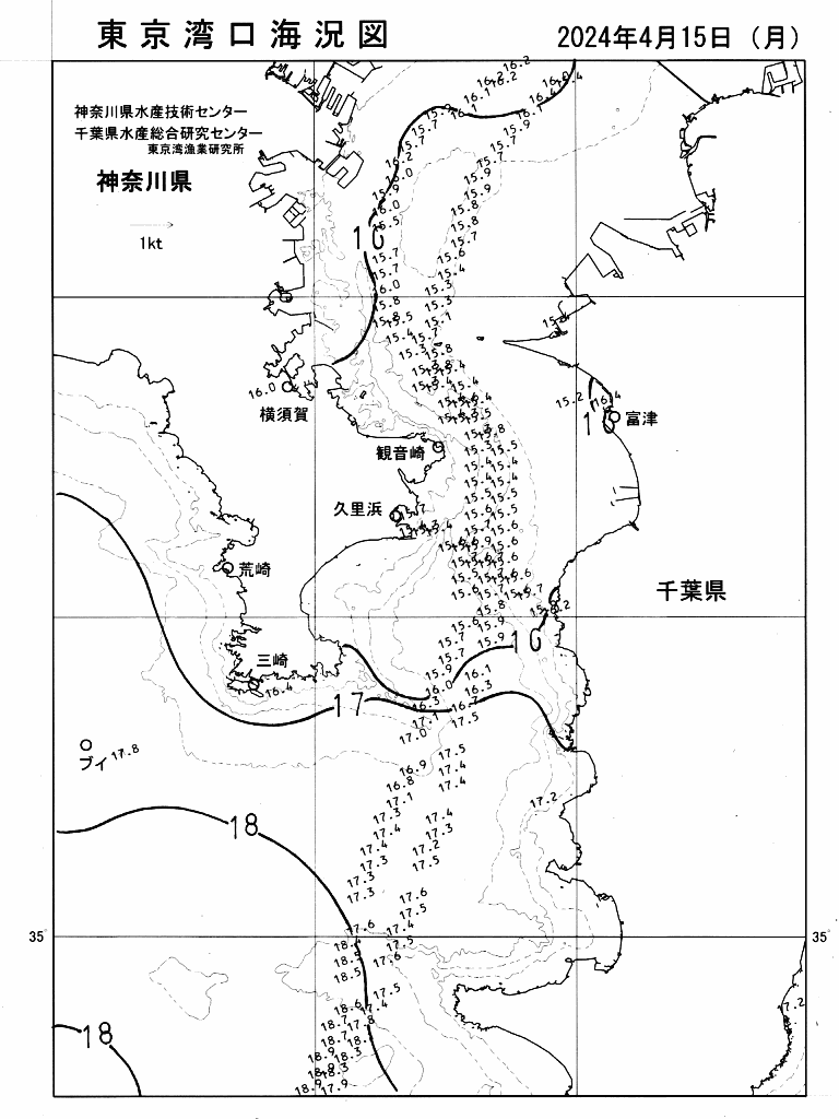 海況図, 東京湾口海況図 検索結果, (水温分布 等を図示)