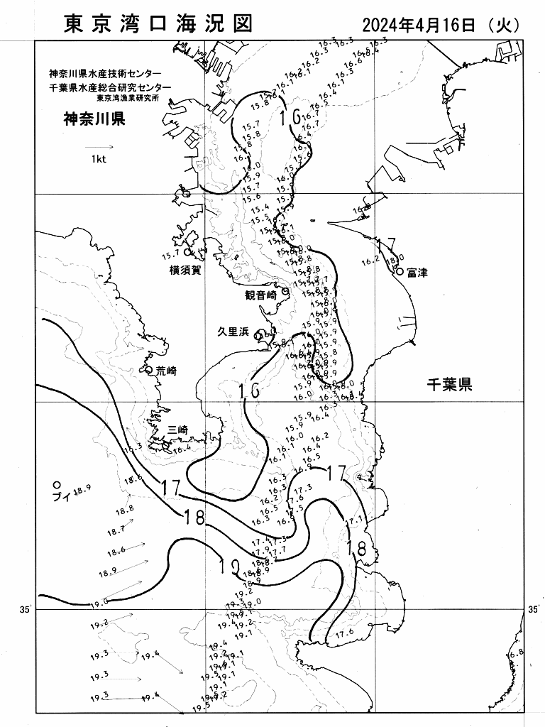 海況図, 東京湾口海況図 検索結果, (水温分布 等を図示)