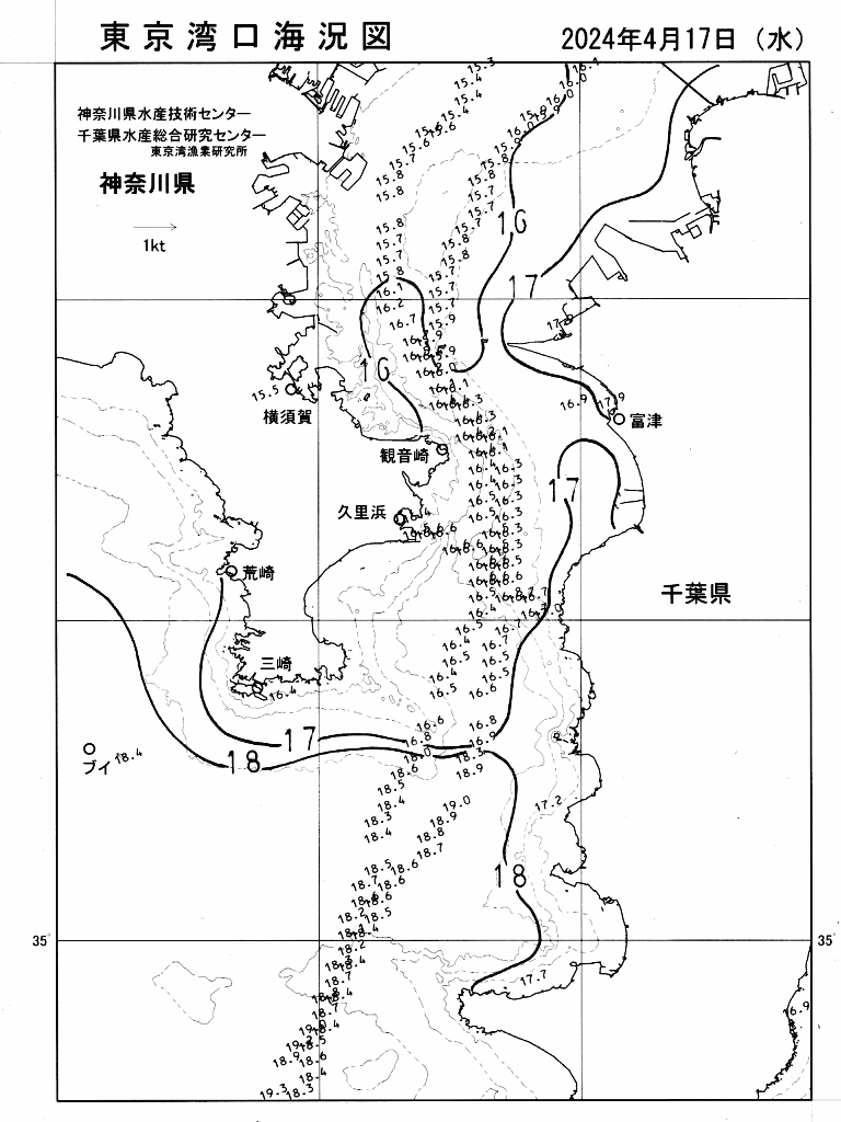 海況図, 東京湾口海況図 検索結果, (水温分布 等を図示)