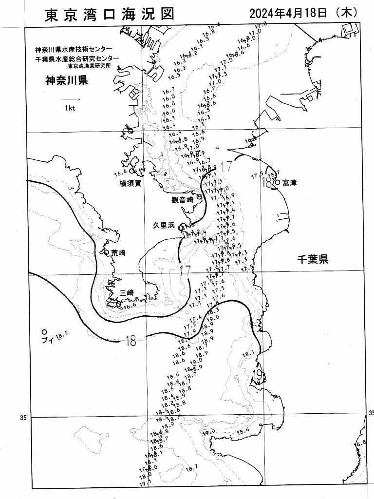 海況図, 東京湾口海況図 検索結果, (水温分布 等を図示)