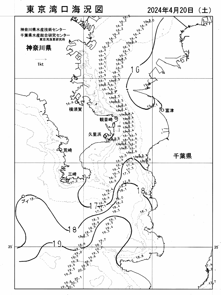 海況図, 東京湾口海況図 検索結果, (水温分布 等を図示)