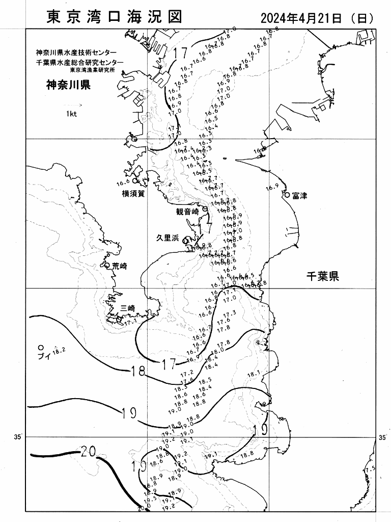海況図, 東京湾口海況図 検索結果, (水温分布 等を図示)