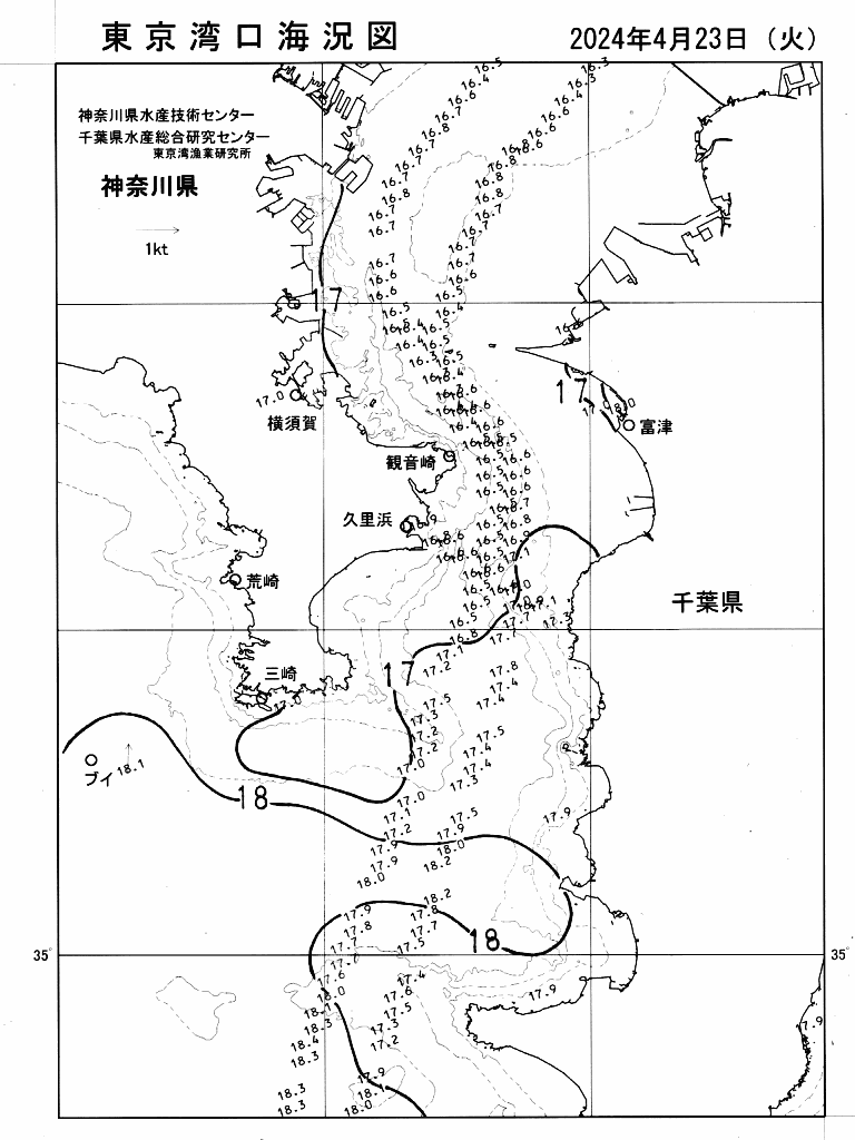 海況図, 東京湾口海況図 検索結果, (水温分布 等を図示)