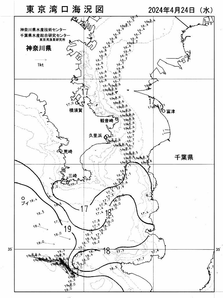 海況図, 東京湾口海況図 検索結果, (水温分布 等を図示)