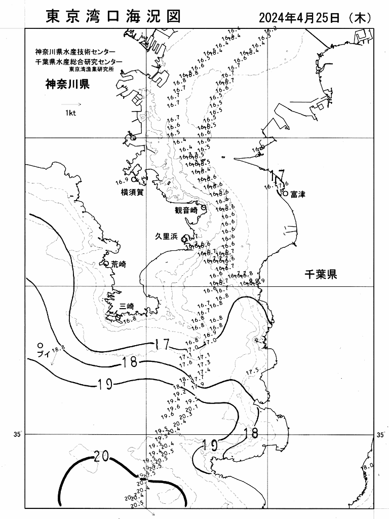 海況図, 東京湾口海況図 検索結果, (水温分布 等を図示)