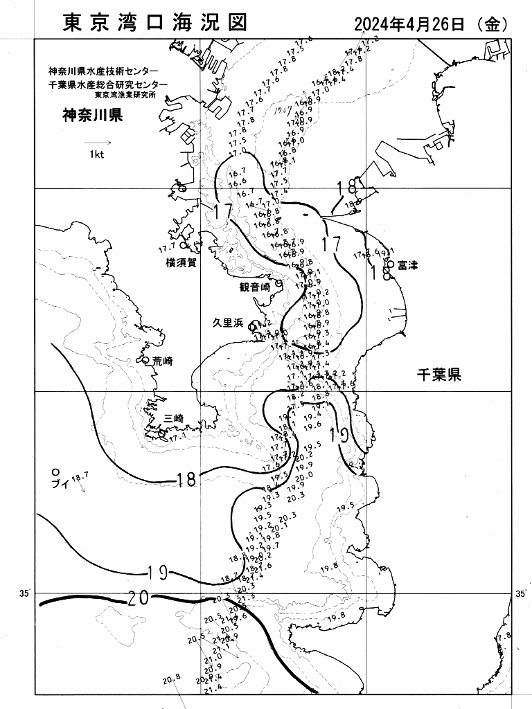 海況図, 東京湾口海況図 検索結果, (水温分布 等を図示)