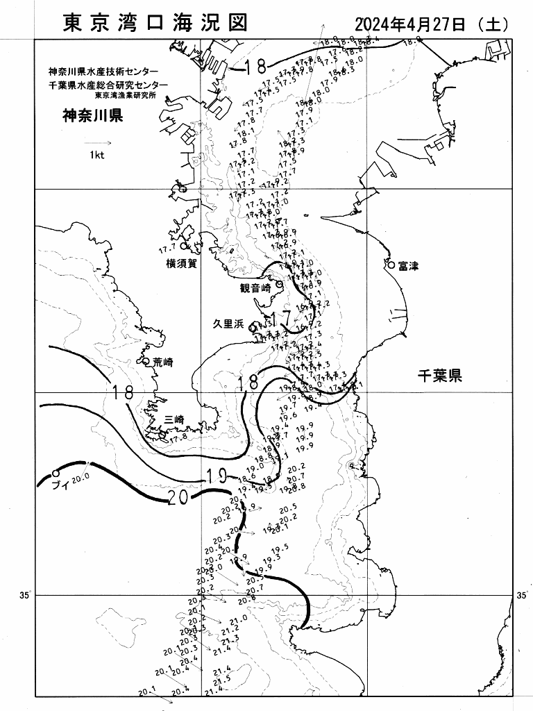 海況図, 東京湾口海況図 検索結果, (水温分布 等を図示)