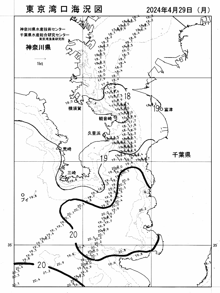 海況図, 東京湾口海況図 検索結果, (水温分布 等を図示)
