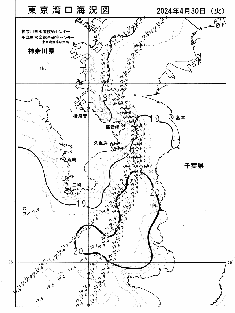 海況図, 東京湾口海況図 検索結果, (水温分布 等を図示)