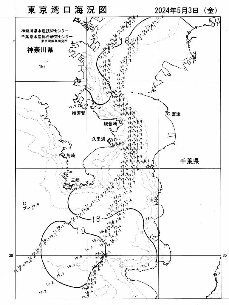 海況図, 東京湾口海況図 検索結果, (水温分布 等を図示)