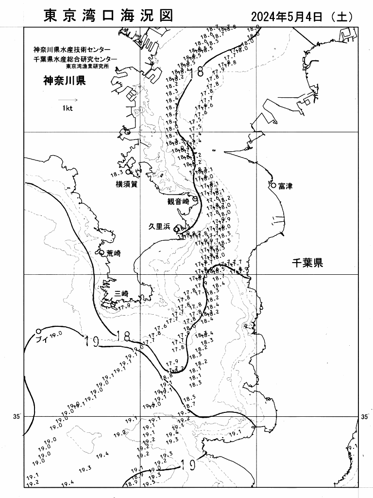 海況図, 東京湾口海況図 検索結果, (水温分布 等を図示)