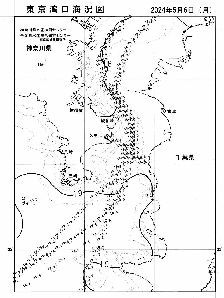 海況図, 東京湾口海況図 検索結果, (水温分布 等を図示)