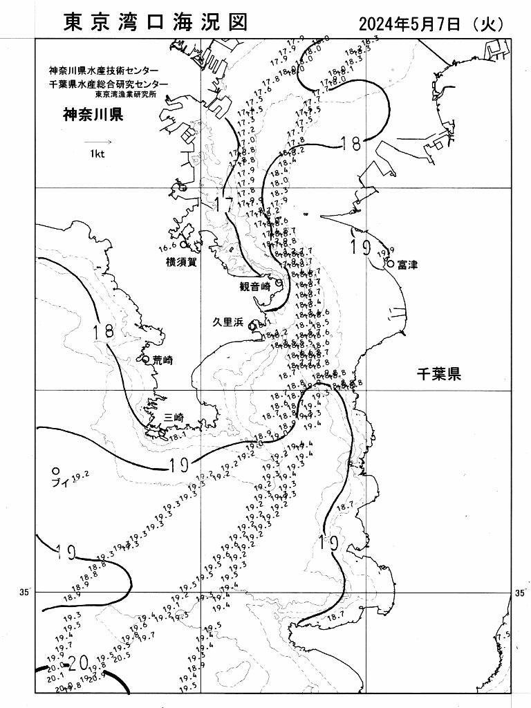 海況図, 東京湾口海況図 検索結果, (水温分布 等を図示)