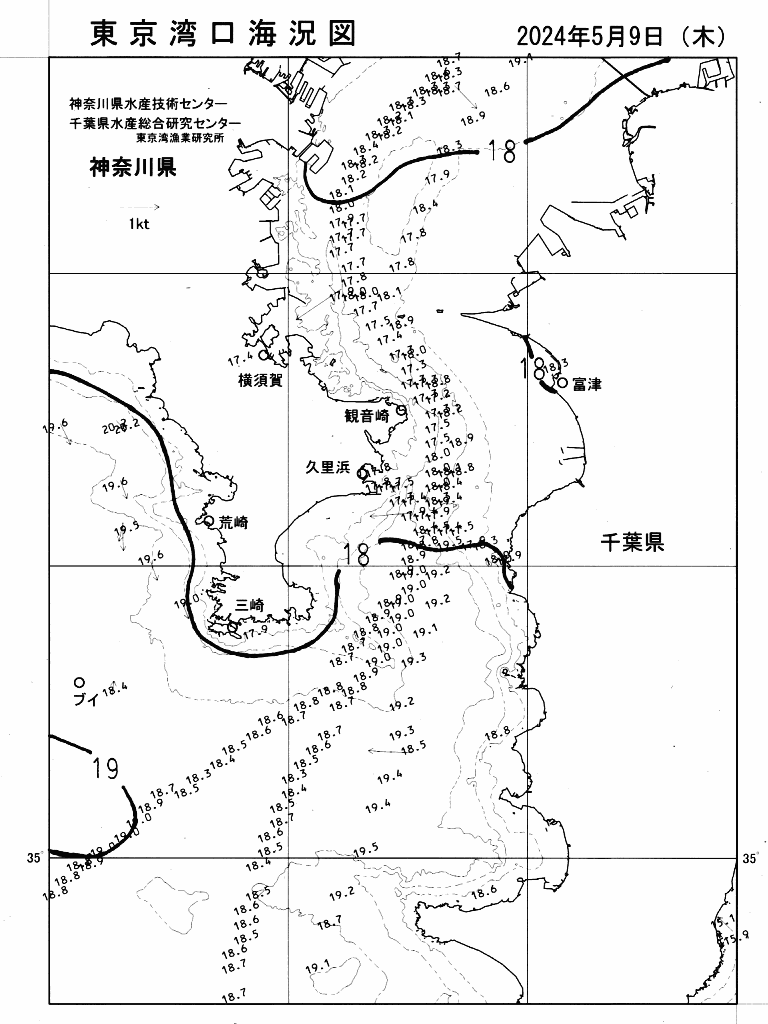 海況図, 東京湾口海況図 検索結果, (水温分布 等を図示)