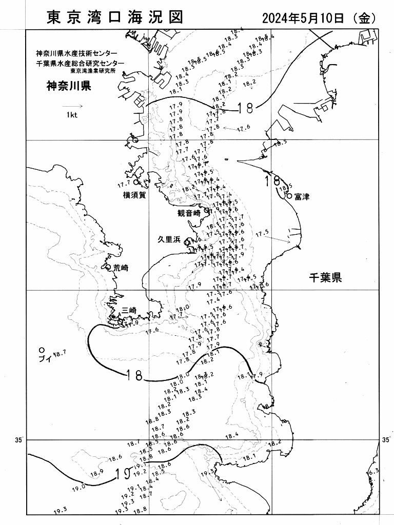 海況図, 東京湾口海況図 検索結果, (水温分布 等を図示)