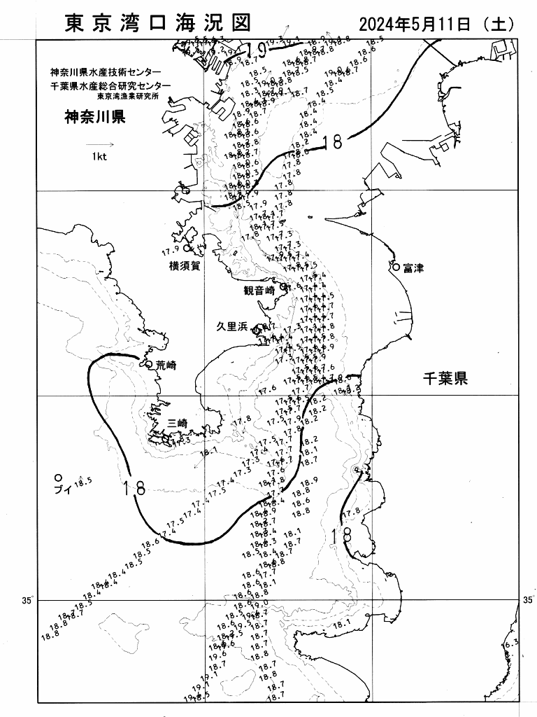 海況図, 東京湾口海況図 検索結果, (水温分布 等を図示)