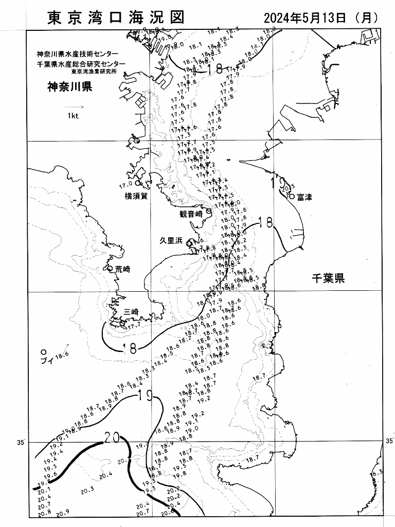 海況図, 東京湾口海況図 検索結果, (水温分布 等を図示)
