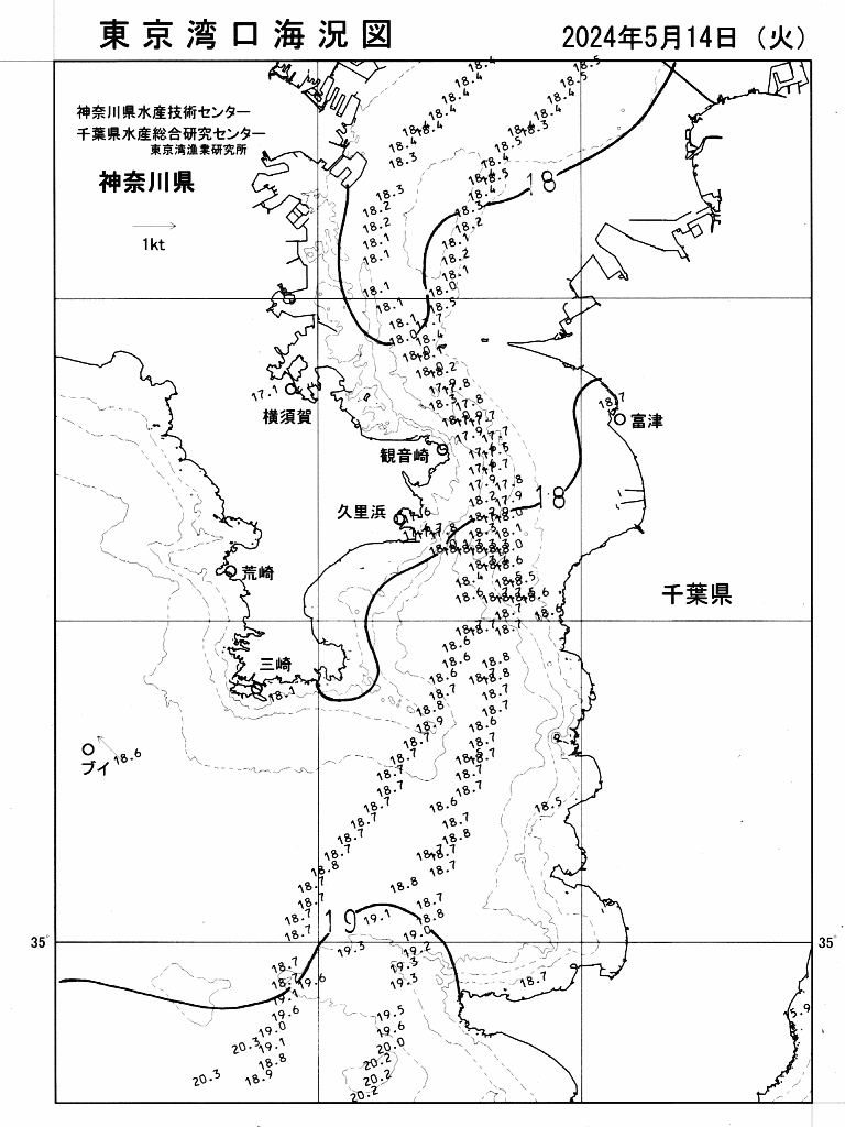 海況図, 東京湾口海況図 検索結果, (水温分布 等を図示)