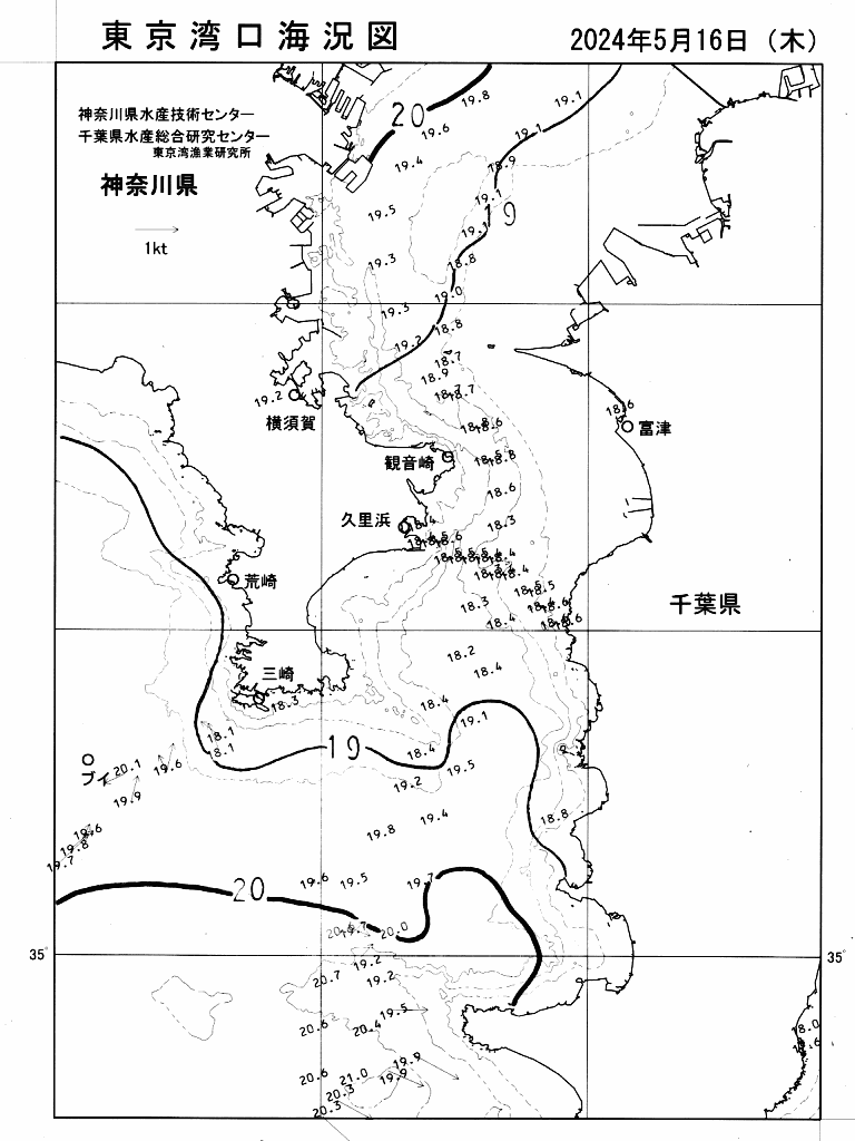 海況図, 東京湾口海況図 検索結果, (水温分布 等を図示)