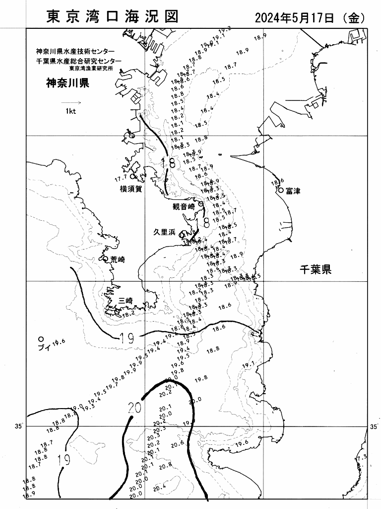 海況図, 東京湾口海況図 検索結果, (水温分布 等を図示)