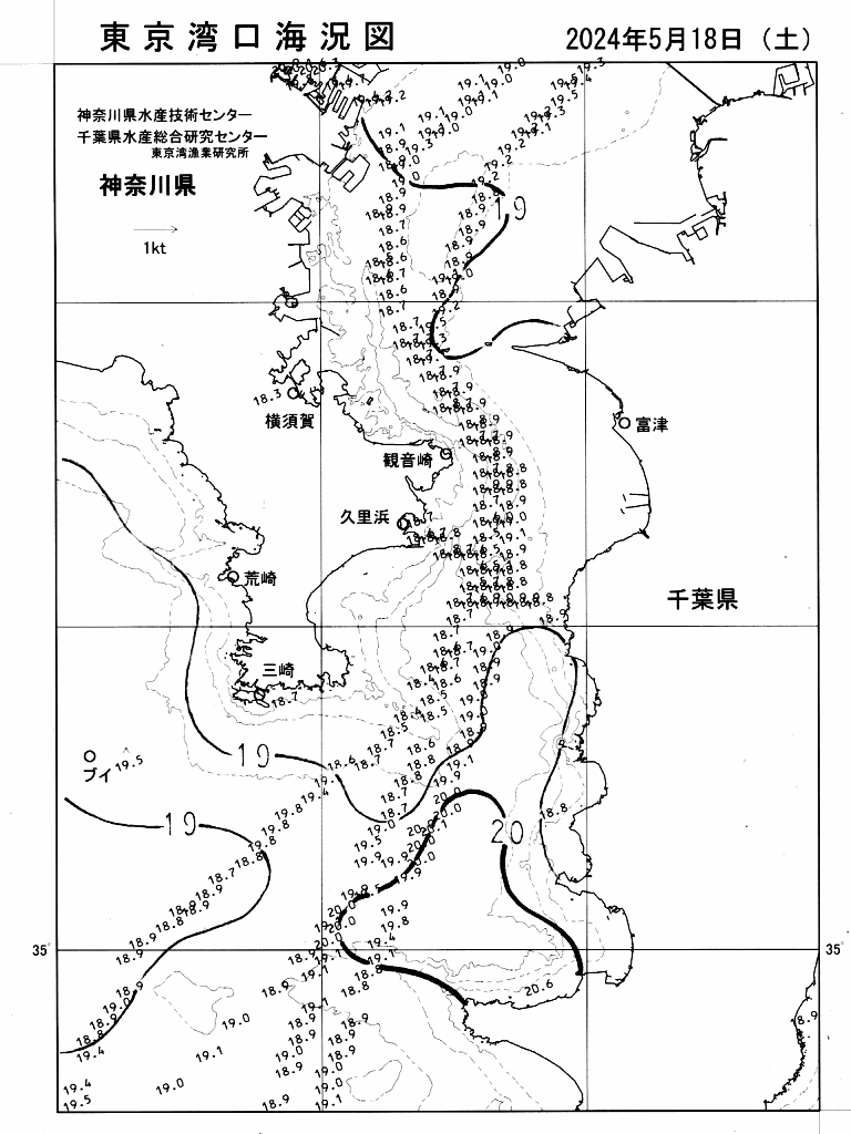 海況図, 東京湾口海況図 検索結果, (水温分布 等を図示)