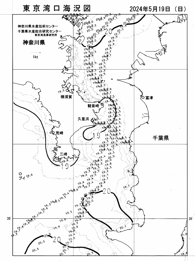 海況図, 東京湾口海況図 検索結果, (水温分布 等を図示)