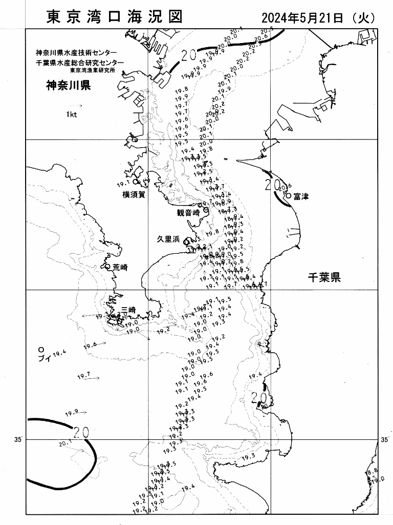 海況図, 東京湾口海況図 検索結果, (水温分布 等を図示)