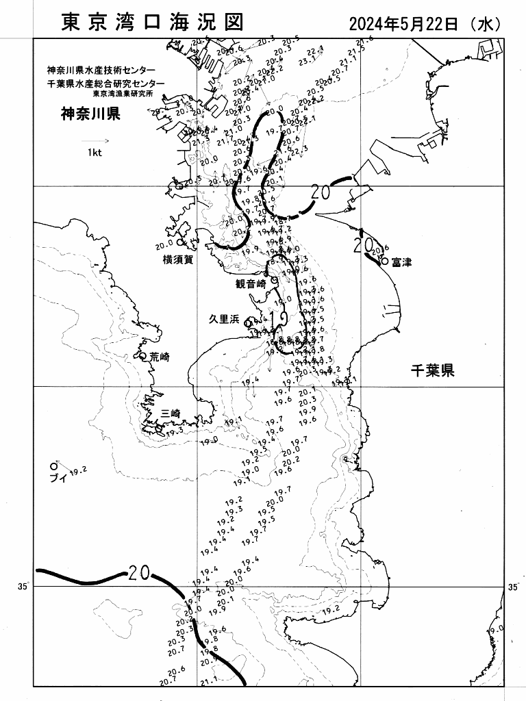 海況図, 東京湾口海況図 検索結果, (水温分布 等を図示)