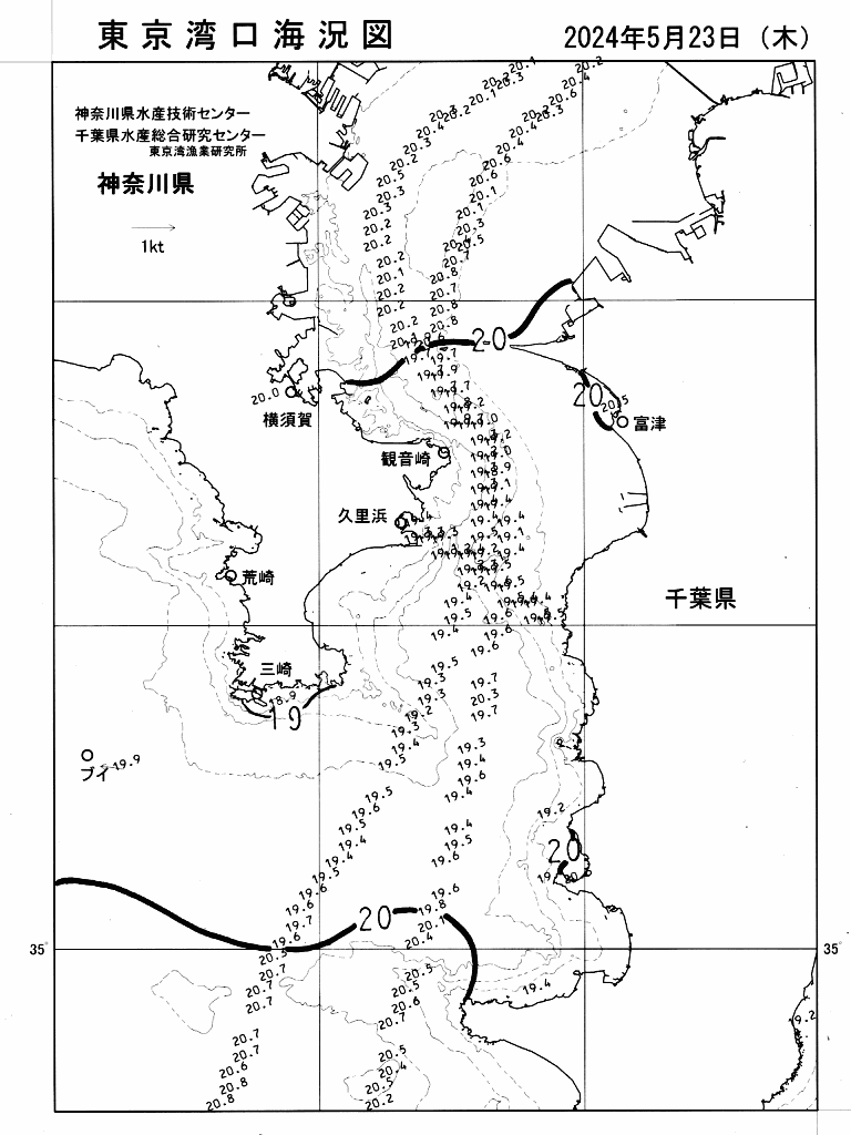 海況図, 東京湾口海況図 検索結果, (水温分布 等を図示)