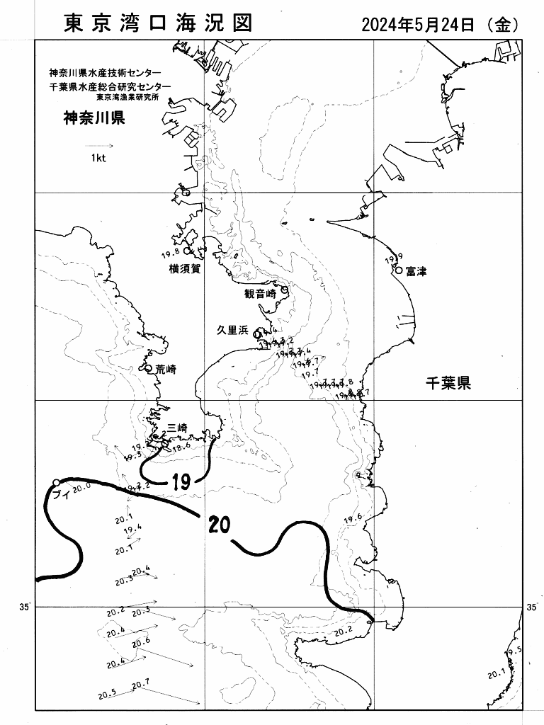 海況図, 東京湾口海況図 検索結果, (水温分布 等を図示)