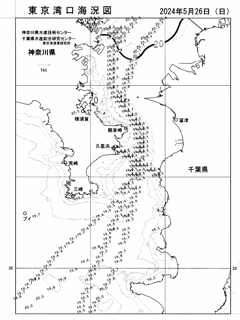 海況図, 東京湾口海況図 検索結果, (水温分布 等を図示)