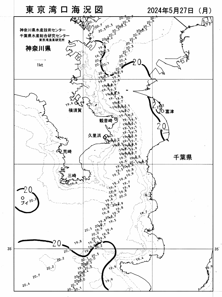 海況図, 東京湾口海況図 検索結果, (水温分布 等を図示)