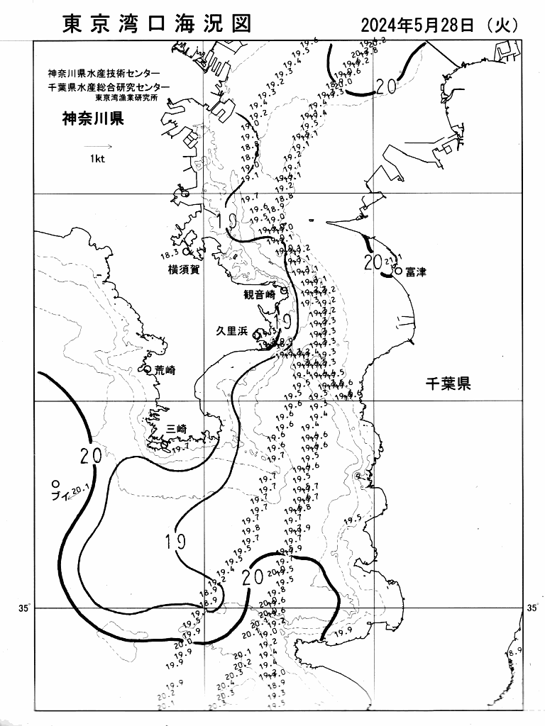 海況図, 東京湾口海況図 検索結果, (水温分布 等を図示)