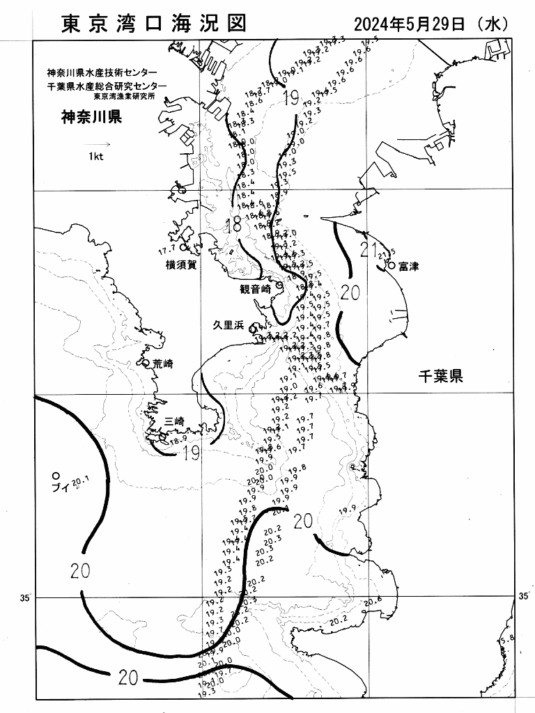 海況図, 東京湾口海況図 検索結果, (水温分布 等を図示)