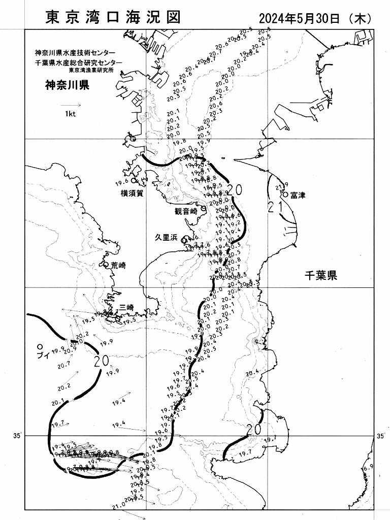 海況図, 東京湾口海況図 検索結果, (水温分布 等を図示)