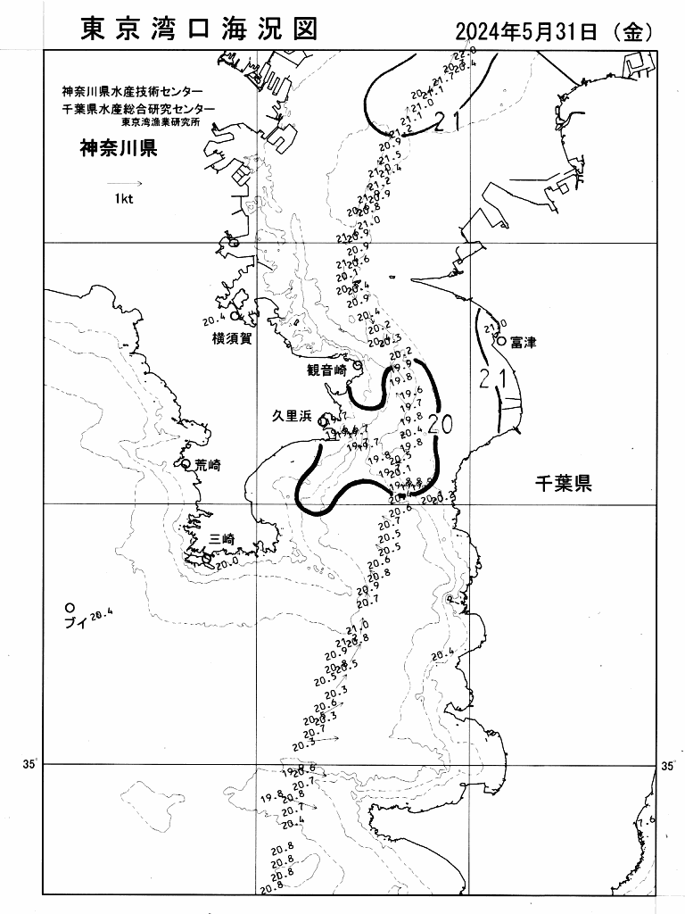 海況図, 東京湾口海況図 検索結果, (水温分布 等を図示)