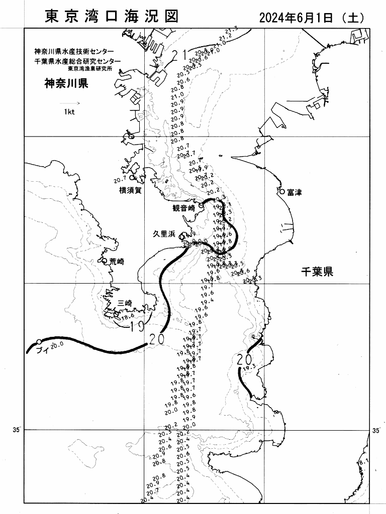 海況図, 東京湾口海況図 検索結果, (水温分布 等を図示)