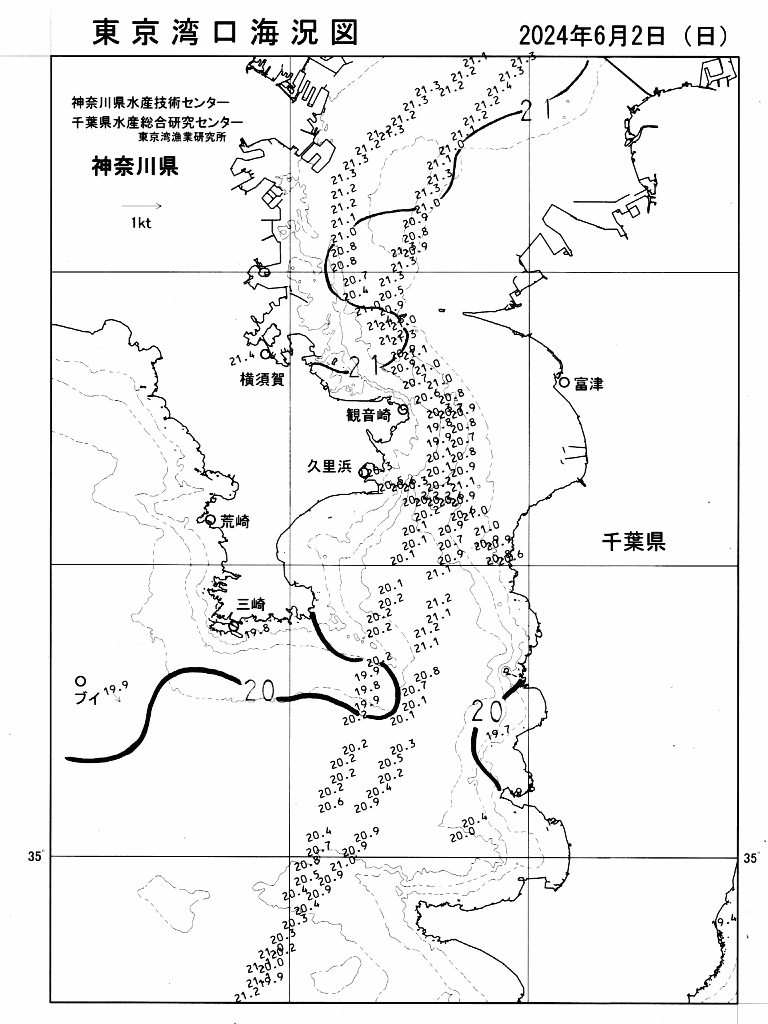 海況図, 東京湾口海況図 検索結果, (水温分布 等を図示)