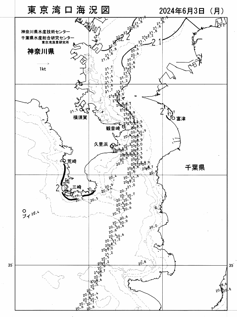 海況図, 東京湾口海況図 検索結果, (水温分布 等を図示)