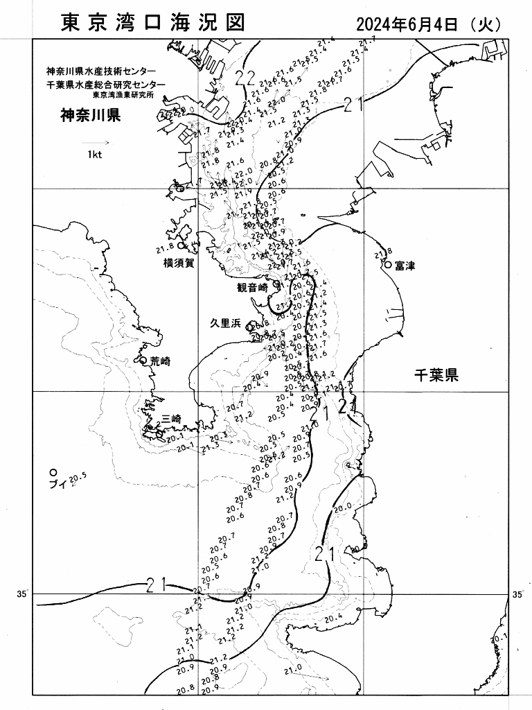 海況図, 東京湾口海況図 検索結果, (水温分布 等を図示)