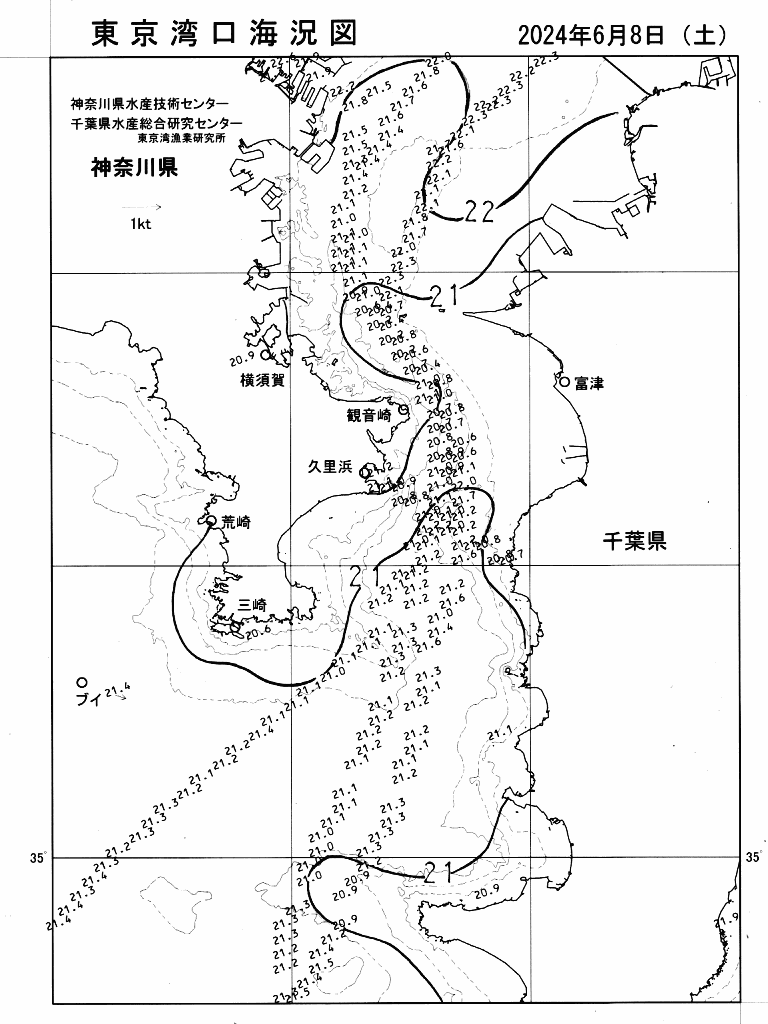 海況図, 東京湾口海況図 検索結果, (水温分布 等を図示)